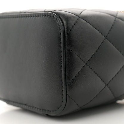 Chanel Lambskin Quilted Mini Vanity Case With Pearl Chain Black 10 of 11