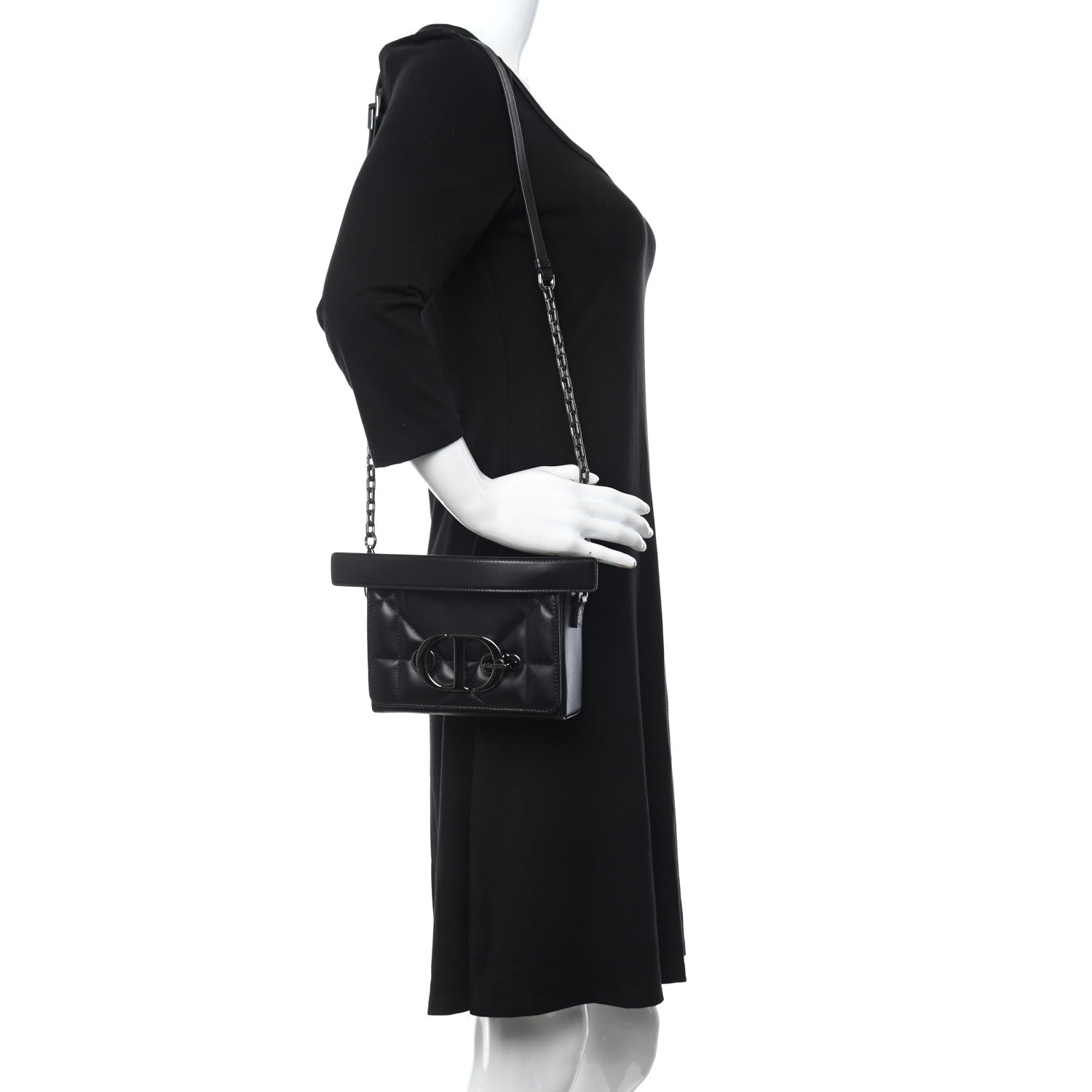 Christian Dior Lambskin Maxi Cannage Small 30 Montaigne Chain Top Handle Bag Black 2 of 10