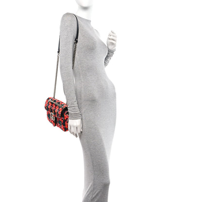 Gucci Tweed Check Poule Calfskin Small GG Marmont Shoulder Bag Pink Petroleum Multicolor Black 2 of 11