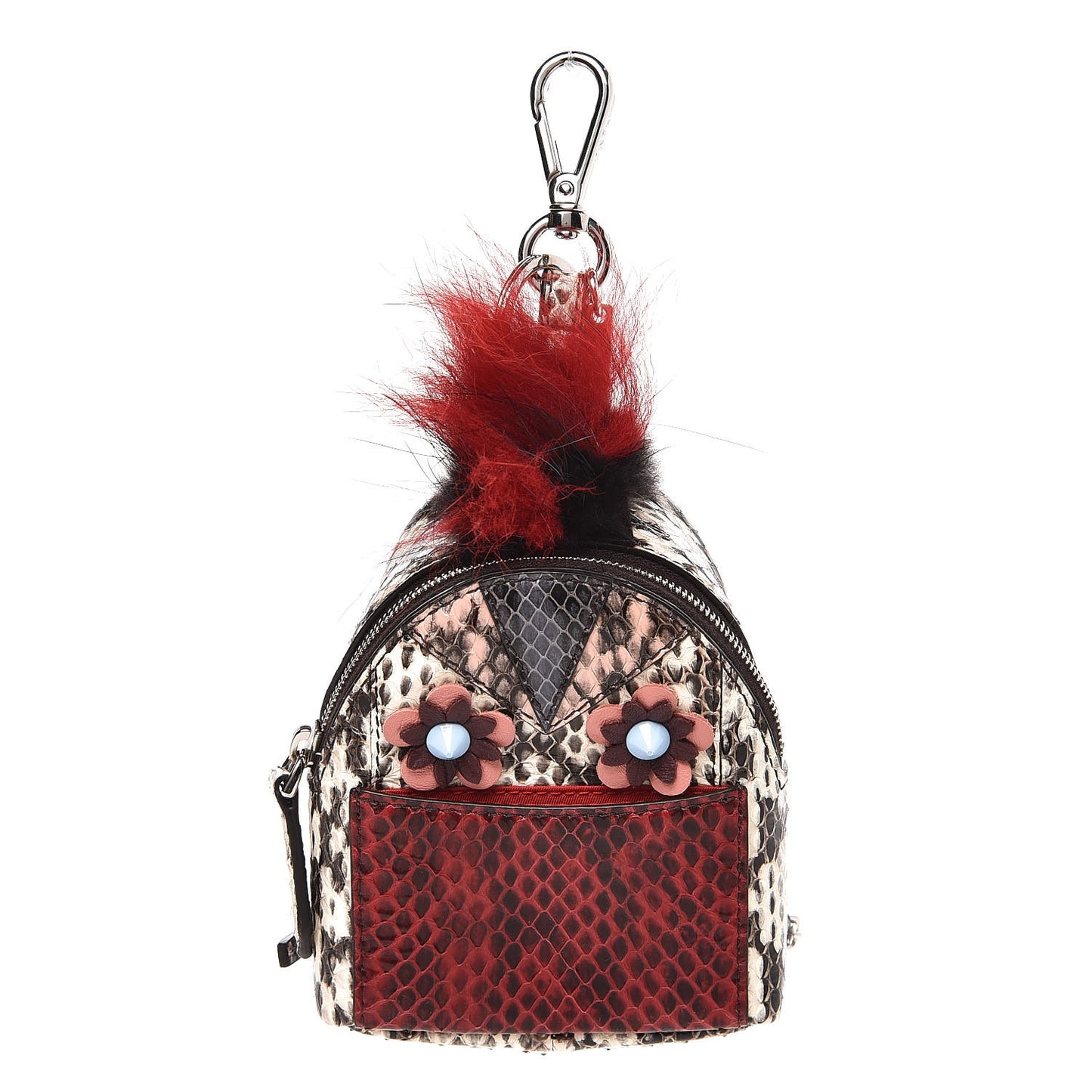 Fox Fur Snakeskin Flowerland Bag Bug Backpack Charm Red