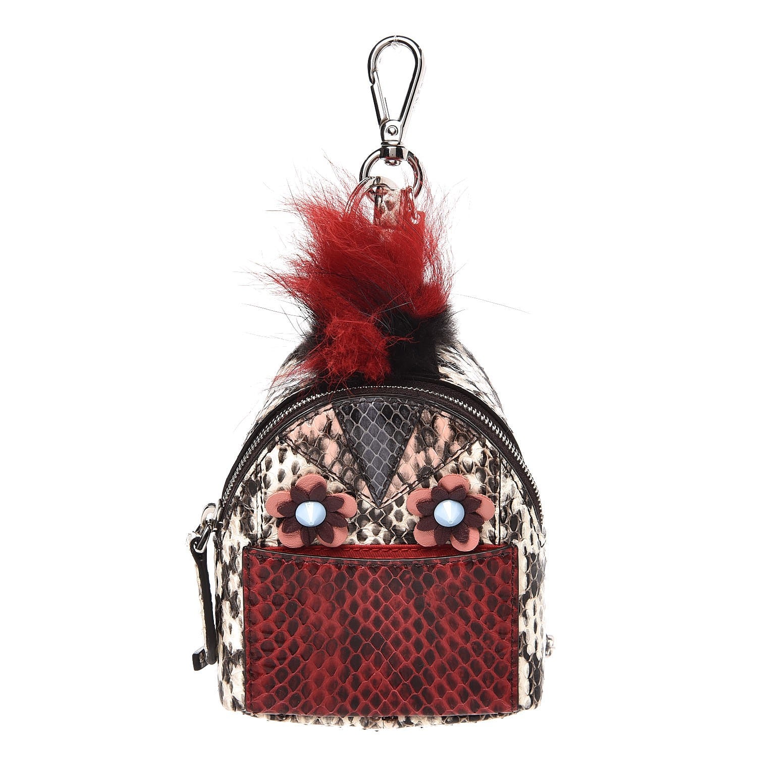 Fendi Fox Fur Snakeskin Flowerland Bag Bug Backpack Charm Red 1 of 5