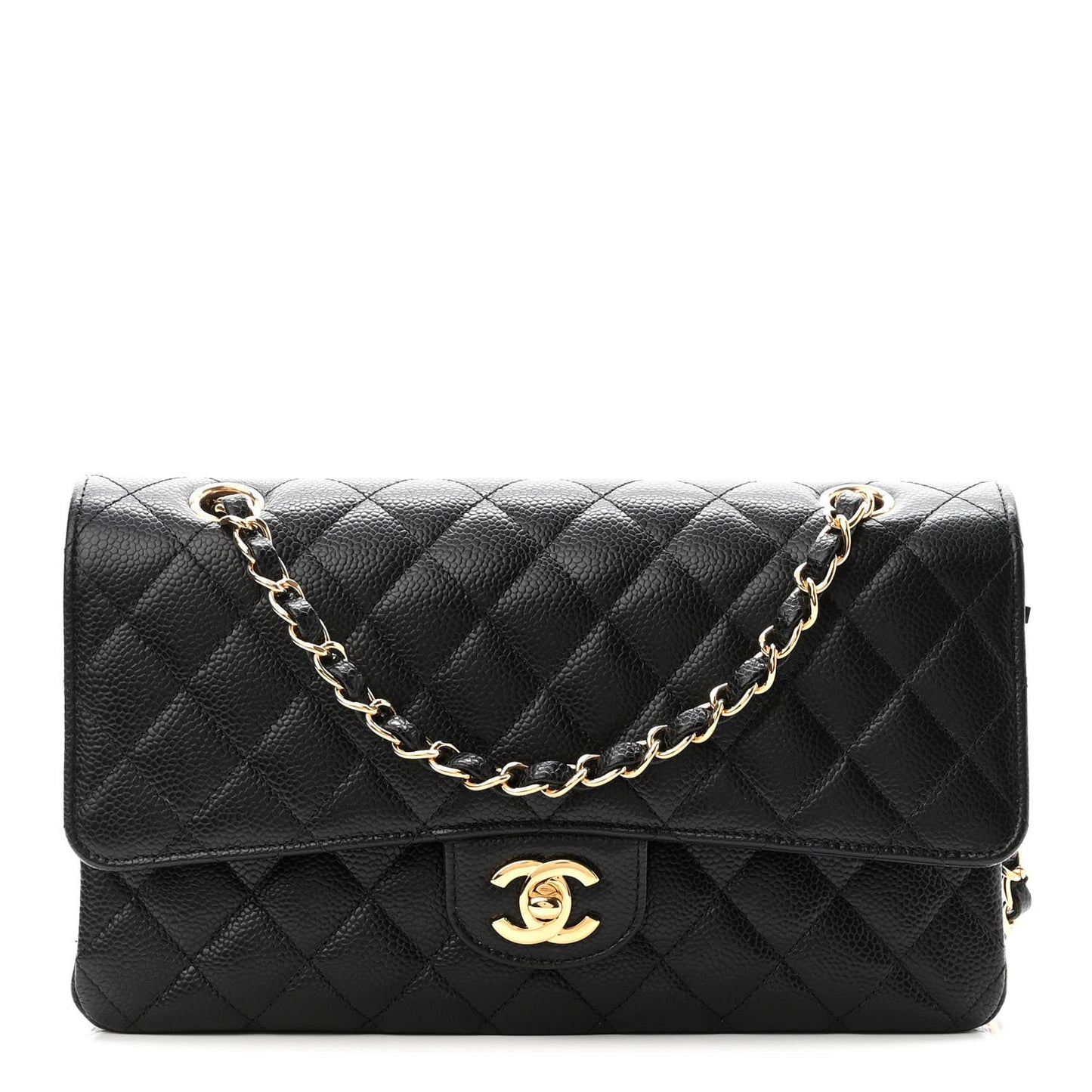 Caviar Quilted Medium Double Flap Black