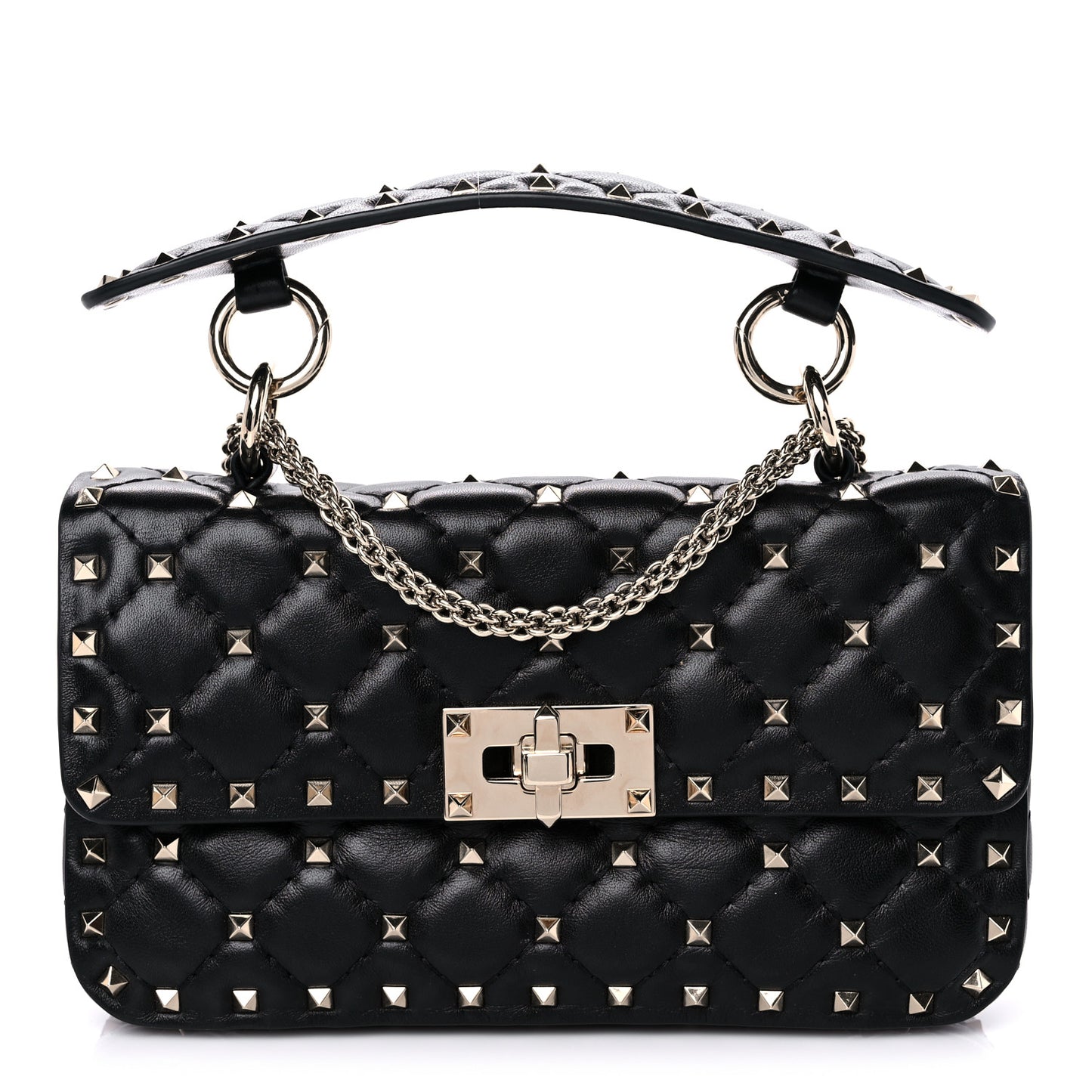 Lambskin Small Rockstud Spike Shoulder Bag Black