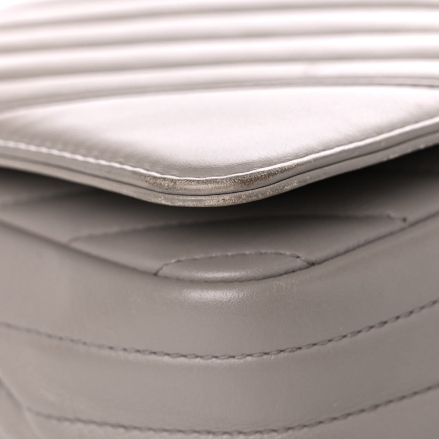 Calfskin Chevron Quilted Large Statement Flap Grey