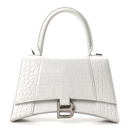 Balenciaga Shiny Calfskin Crocodile Embossed Small Hourglass Top Handle Bag White 1 of 10