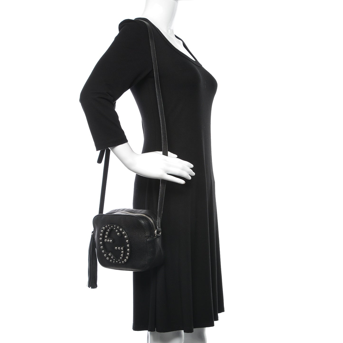 Pebbled Calfskin Studded Small Soho Disco Bag Black