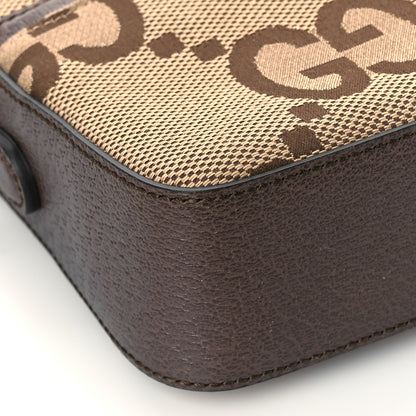 Gucci Monogram Jumbo GG Textured Dollar Calfskin Web Messenger Shoulder Bag Camel Ebony New Acero 8 of 9