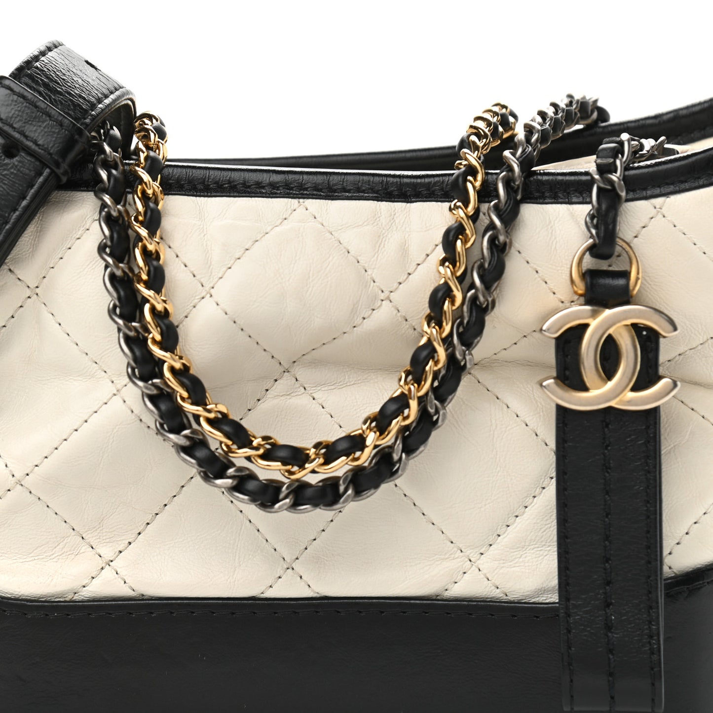 Aged Calfskin Quilted Small Gabrielle Hobo Black White