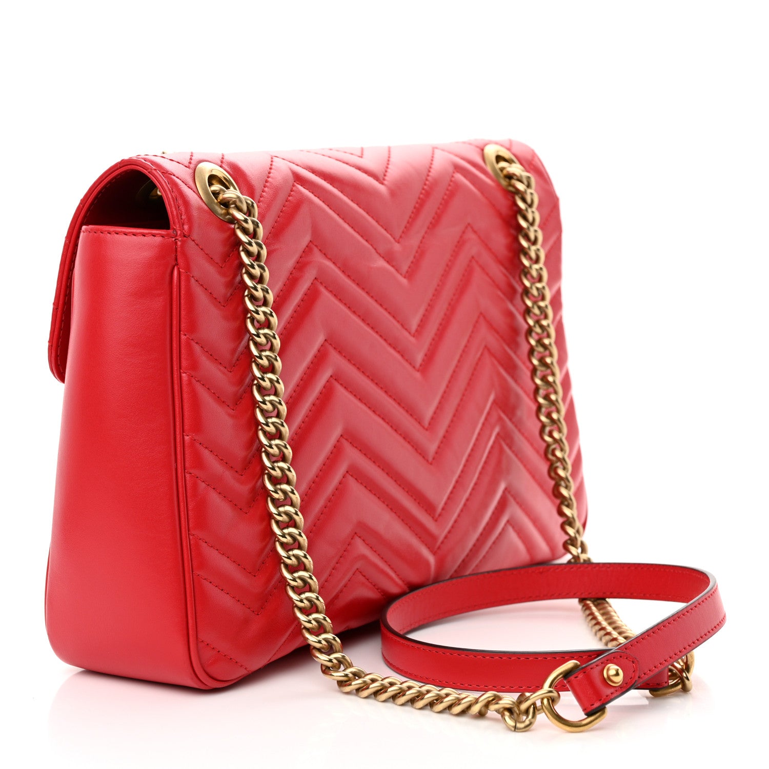 Gucci Calfskin Matelasse Medium GG Marmont Shoulder Bag Hibiscus Red 3 of 13
