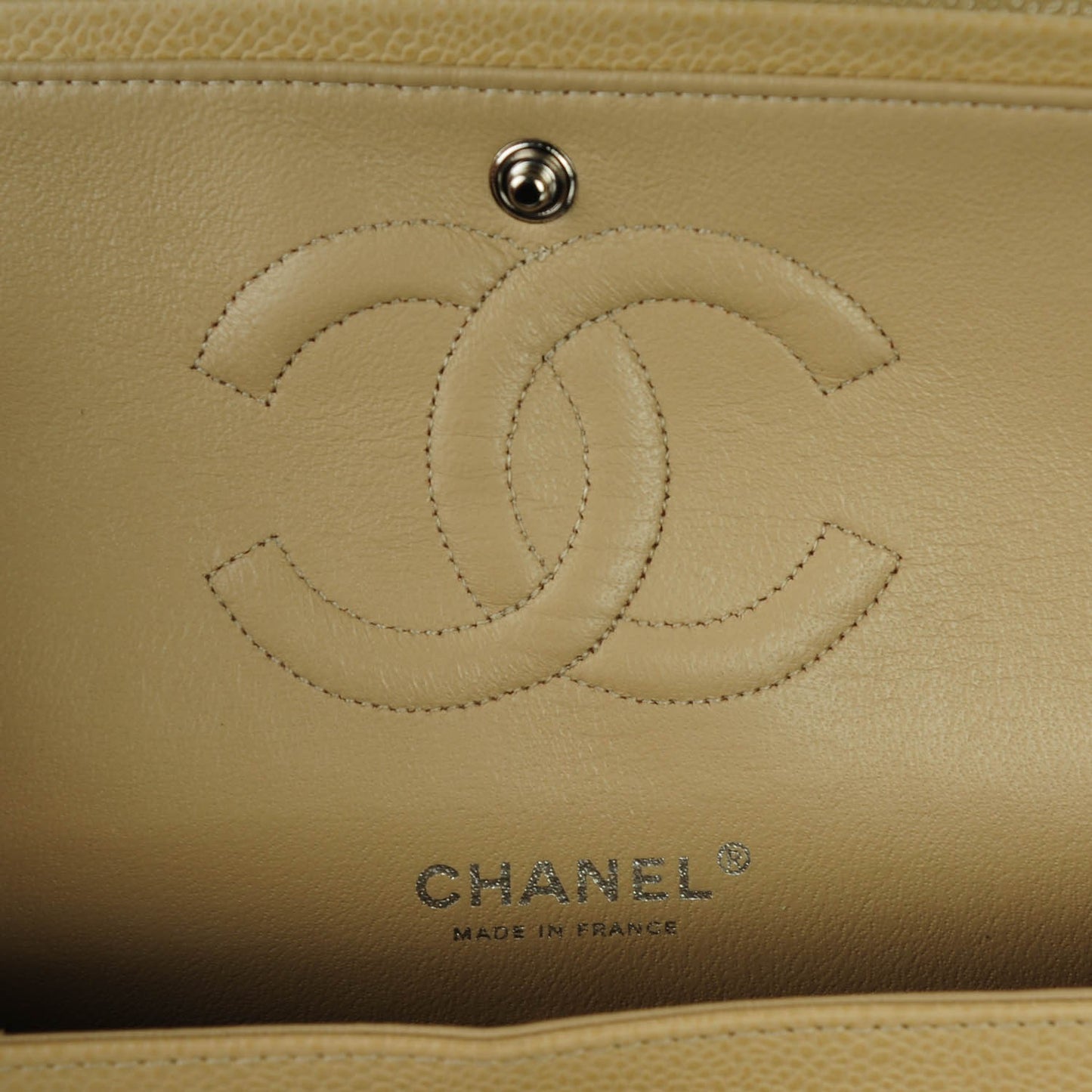 Caviar Quilted Medium Double Flap Beige