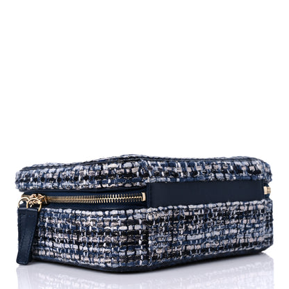 Chanel Tweed Snakeskin Quilted Medium CC Filigree Vanity Case Dark Navy 4 of 12