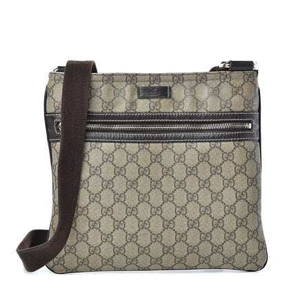 Gucci GG Supreme Monogram Selleria Calfskin Small Flat Side Zip Messenger Bag Beige Ebony Cocoa Dark Chocolate 1 of 23