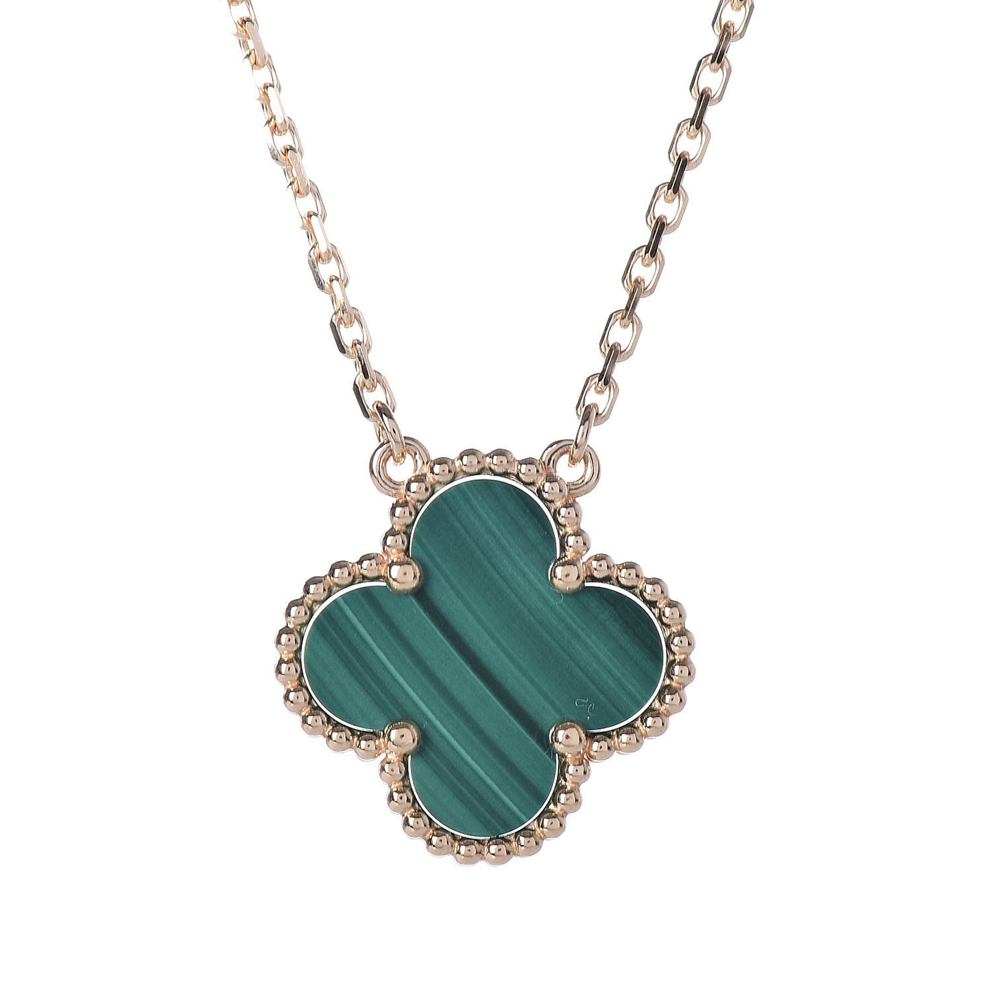 18K Yellow Gold Malachite Vintage Alhambra Pendant Necklace