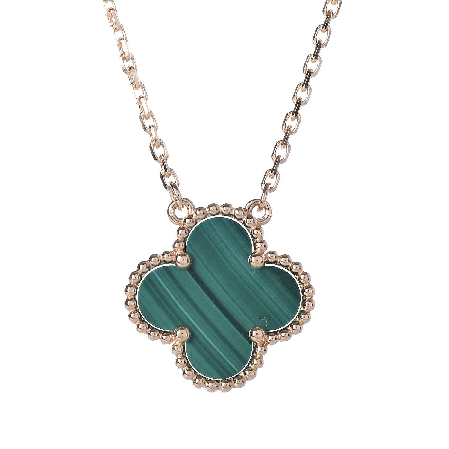 Van Cleef & Arpels 18K Yellow Gold Malachite Vintage Alhambra Pendant Necklace 4 of 8