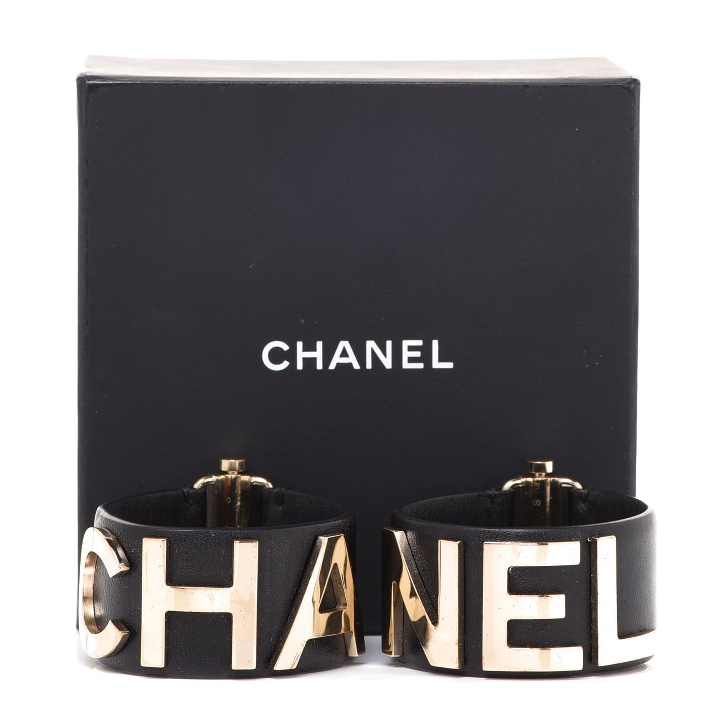 Lambskin Cha-Nel Logo Cuff Set S Gold Black