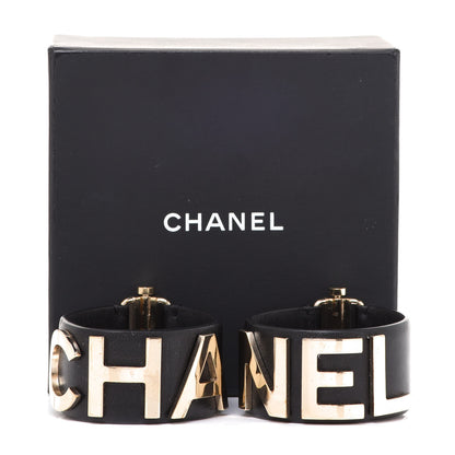 Chanel Lambskin Cha-Nel Logo Cuff Set S Gold Black 7 of 7