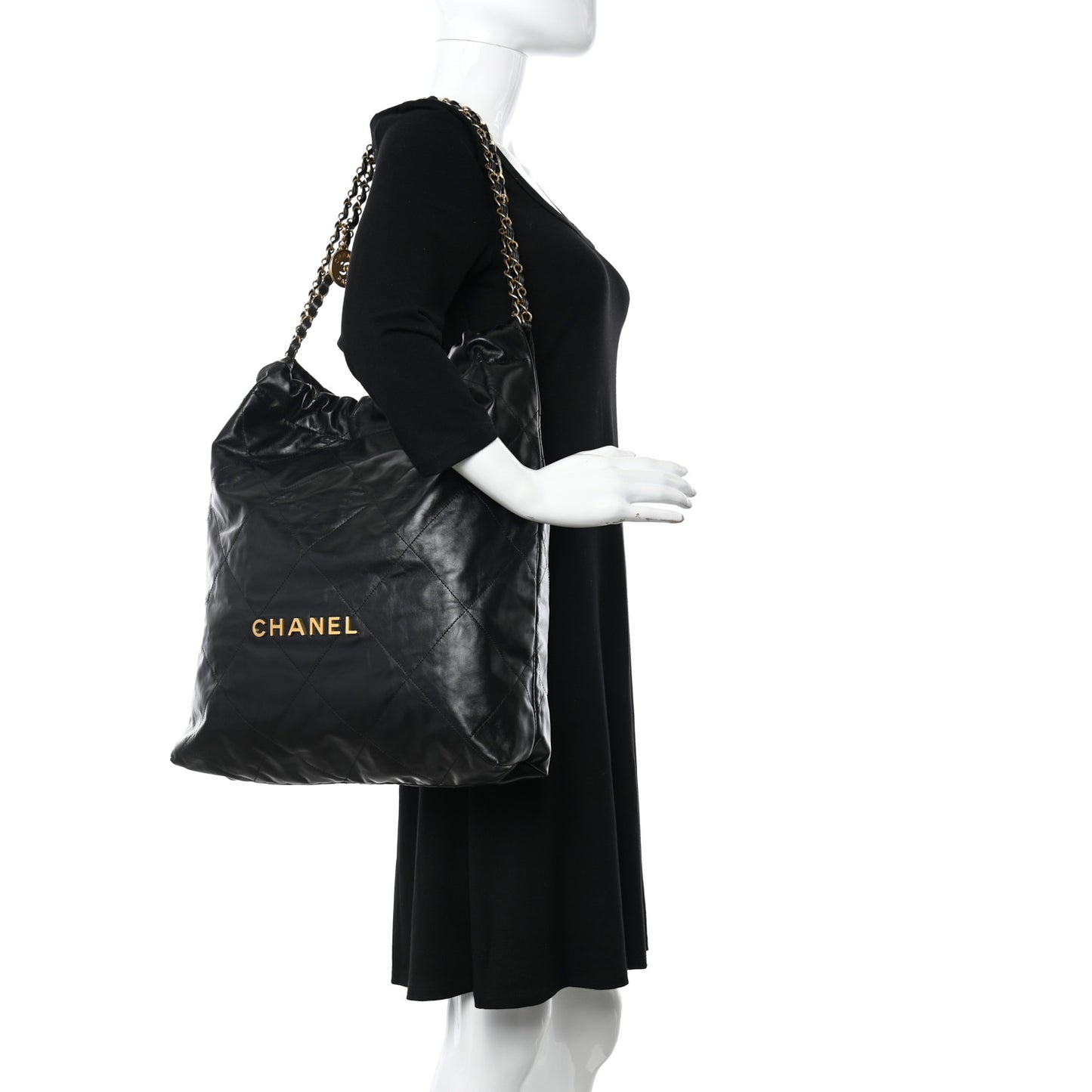 Shiny Calfskin Quilted Large Chanel 22 Black