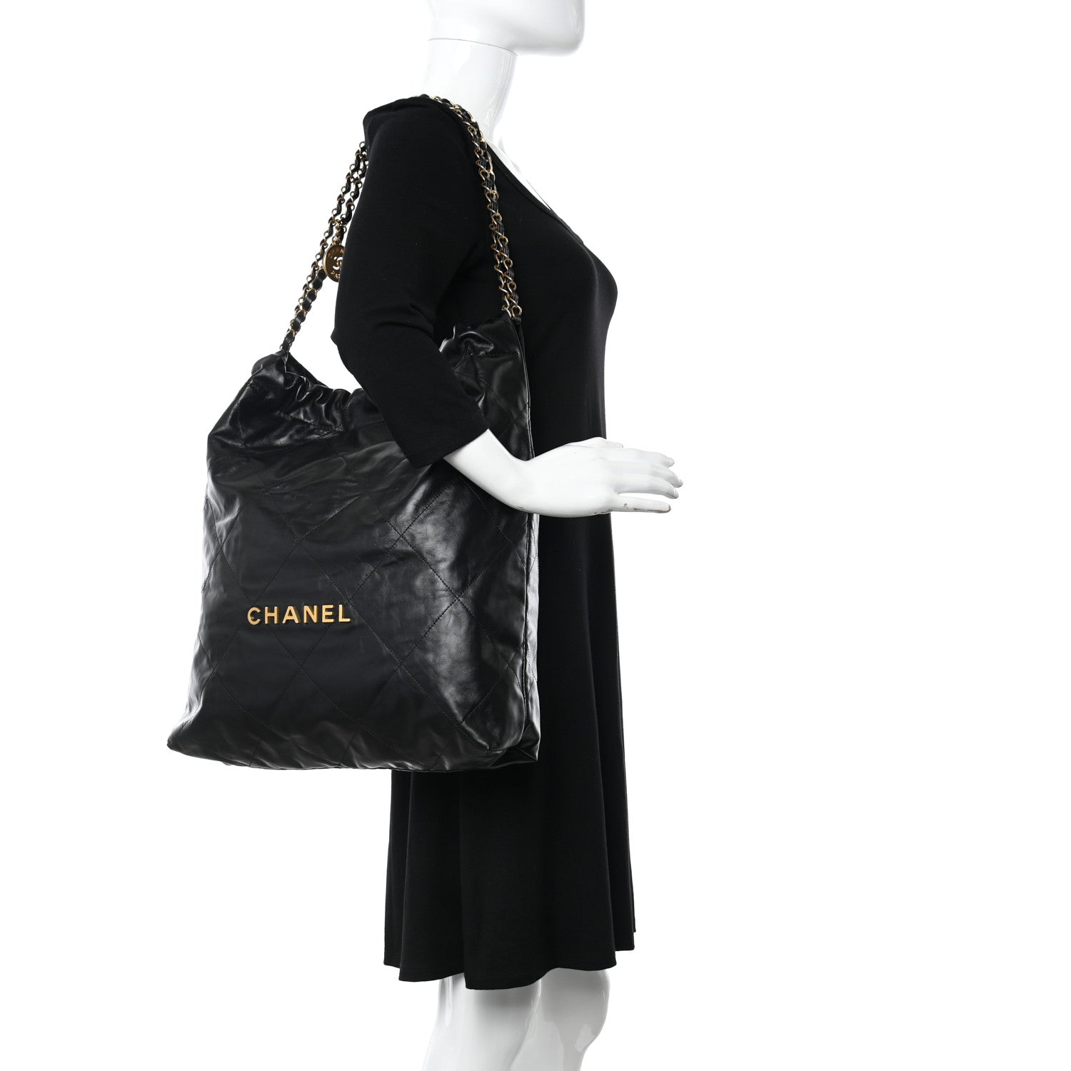 Chanel Shiny Calfskin Quilted Large Chanel 22 Black 2 of 10