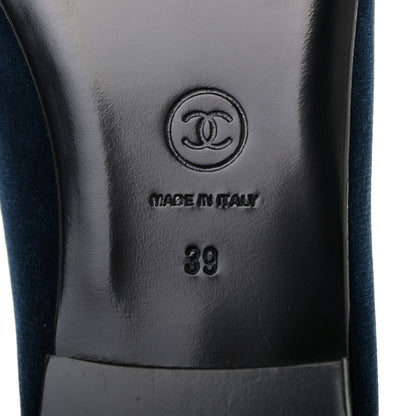 Chanel Velvet Cap Toe Ballerina Flats 39 Navy 7 of 7