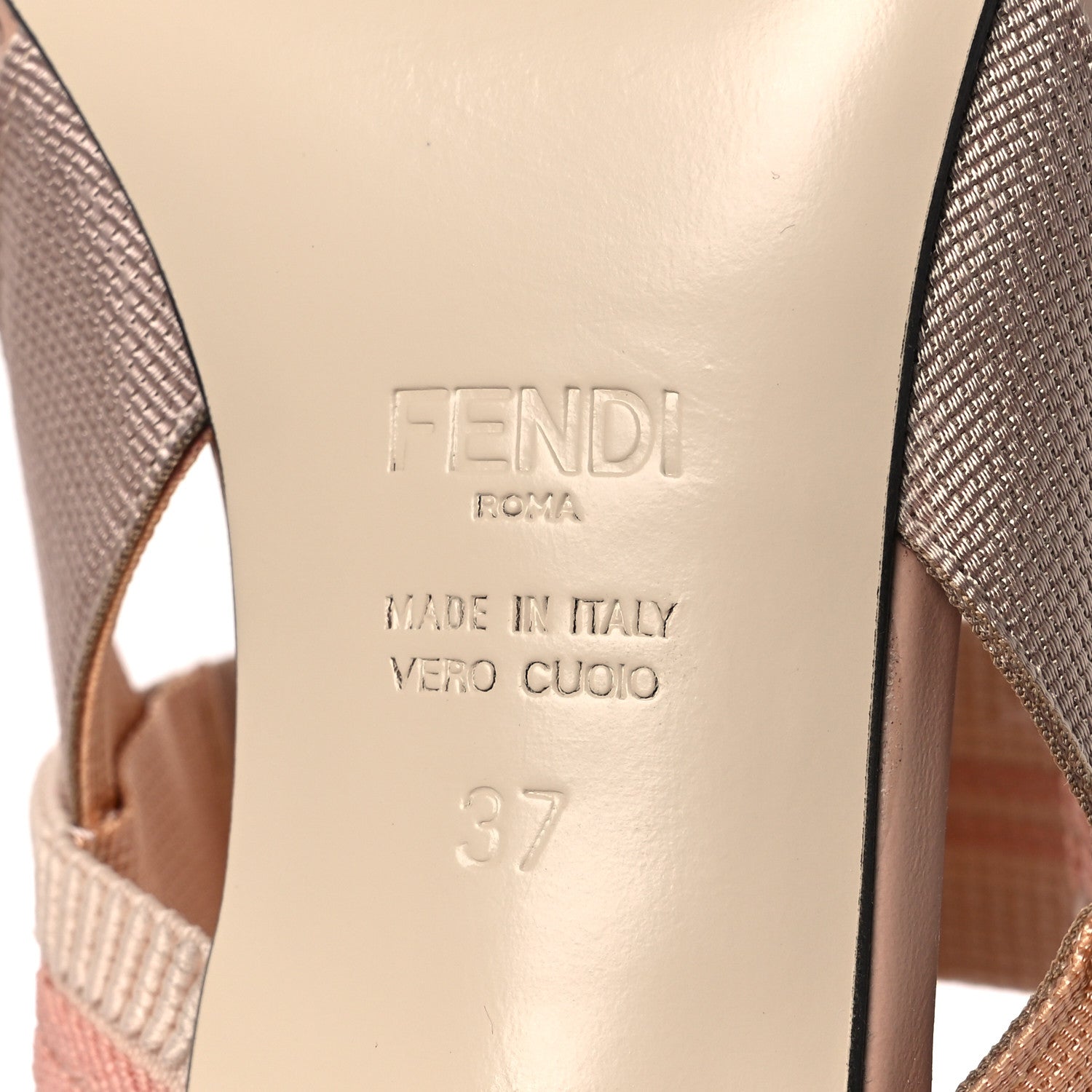 Fendi Vitello Laser Cut FF Colibri 55mm Slingback Pumps 37 Nude Phard 8 of 12