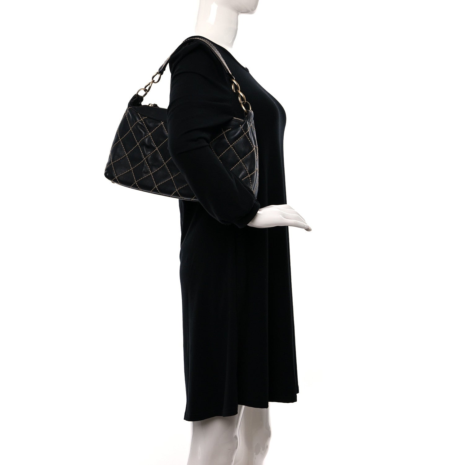 Chanel Calfskin Wild Stitch Surpique Hobo Black 2 of 10