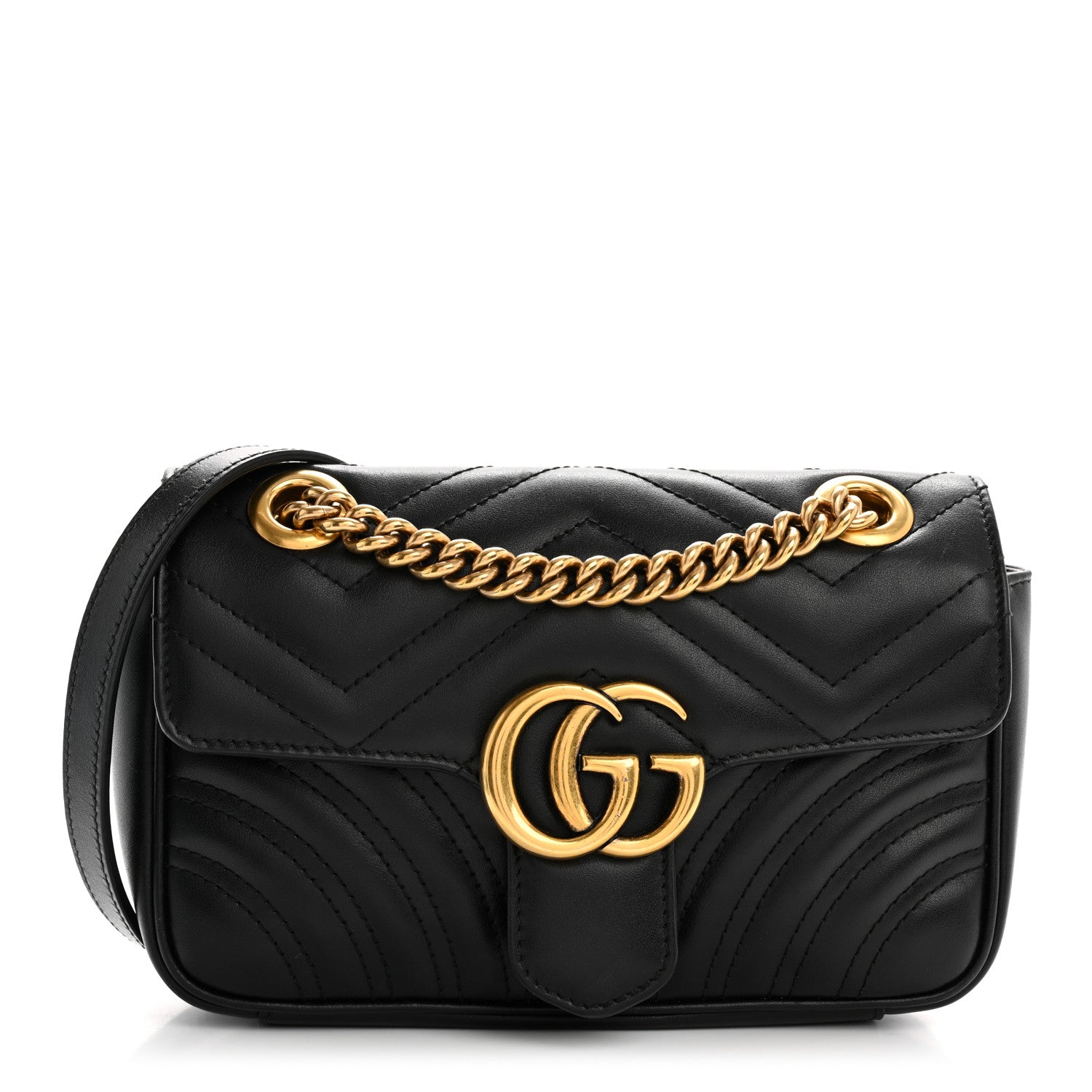 Gucci Calfskin Matelasse Mini GG Marmont Shoulder Bag Black 1 of 10