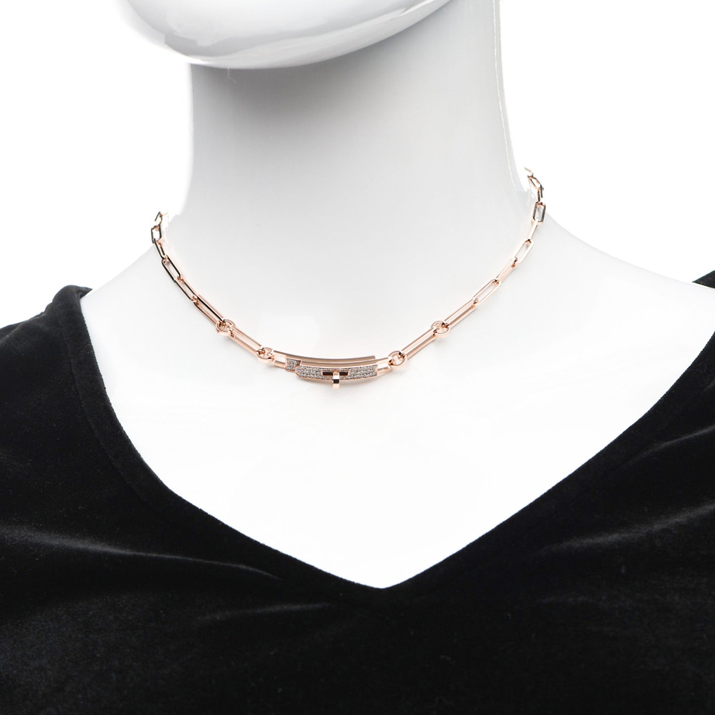 18K Rose Gold Diamond Pave Kelly Chaine Choker Necklace