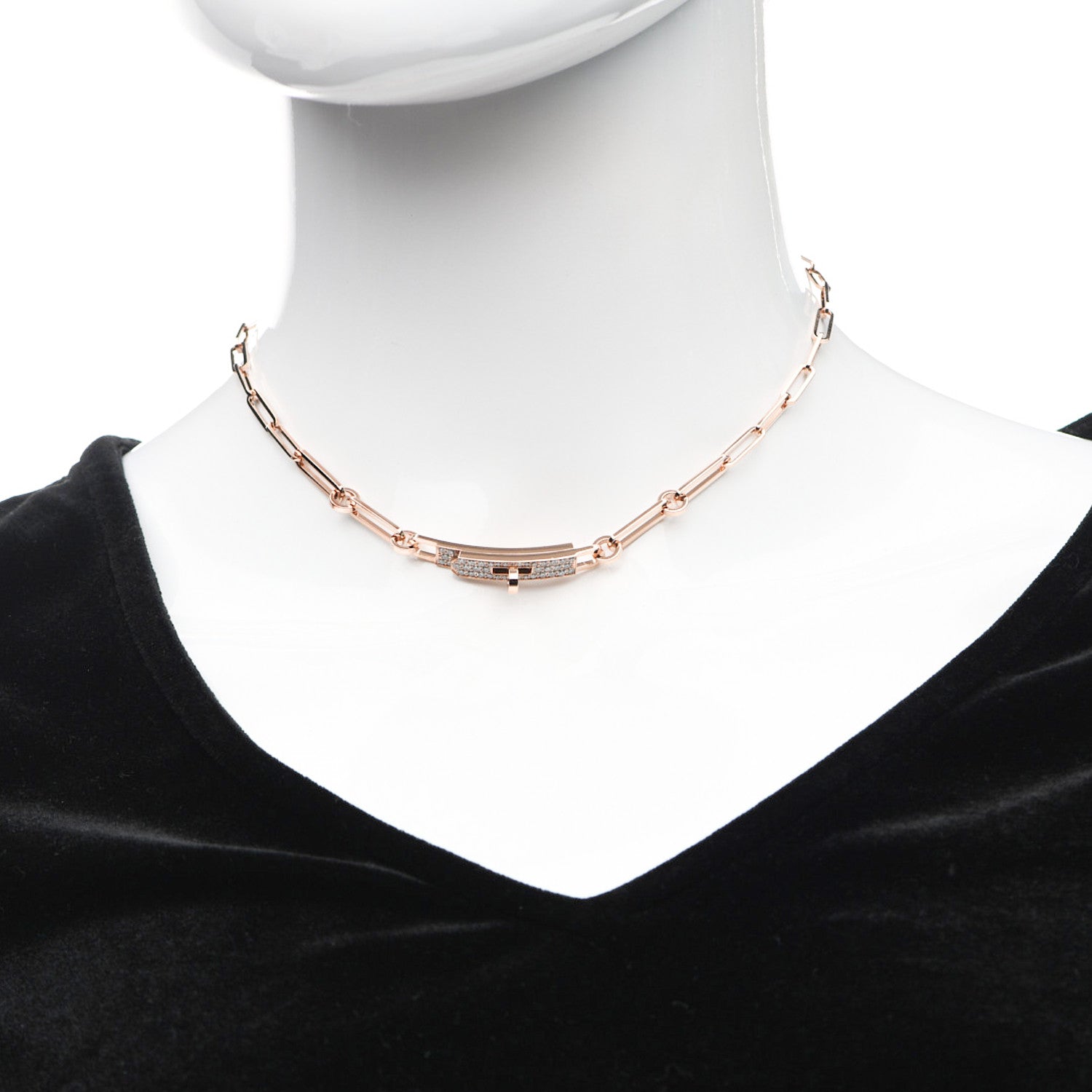 Hermes 18K Rose Gold Diamond Pave Kelly Chaine Choker Necklace 2 of 5