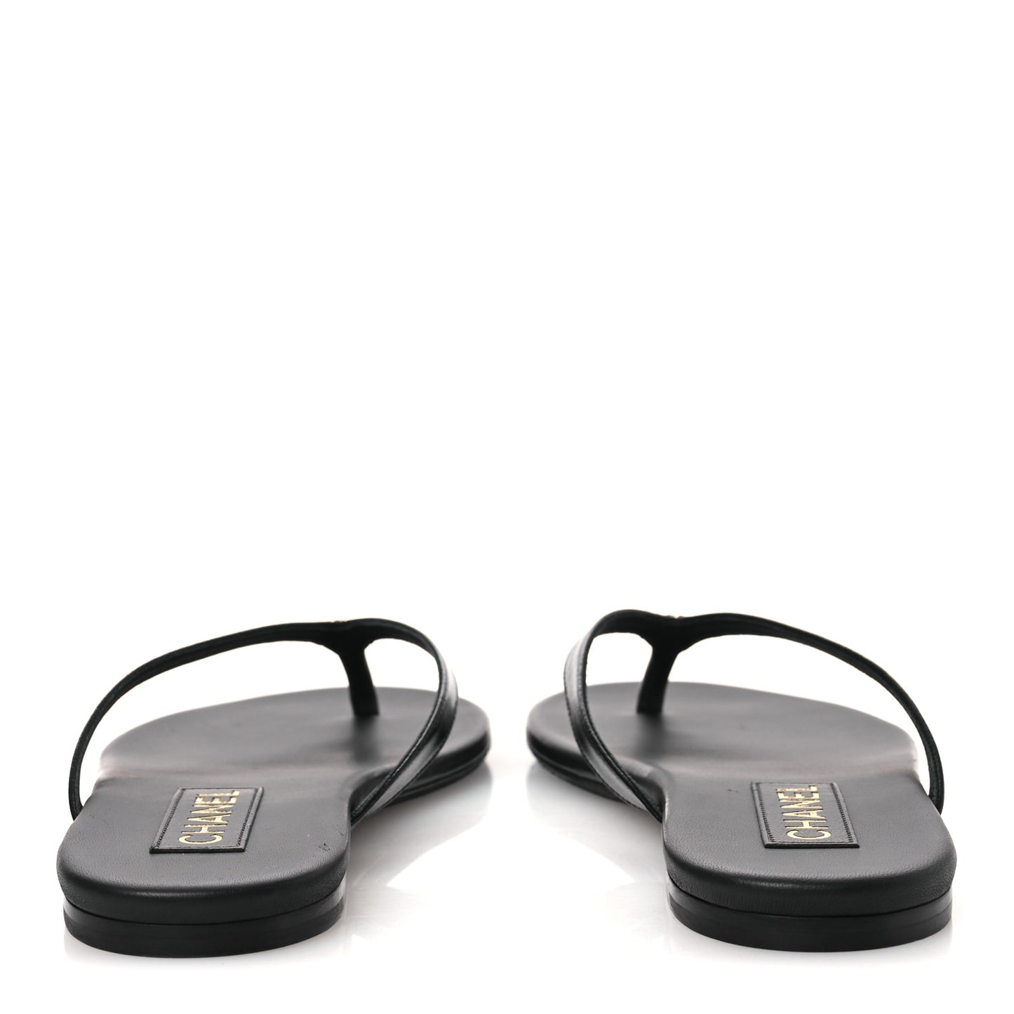 Shiny Lambskin Crystal CC Thong Sandals 38.5 Black
