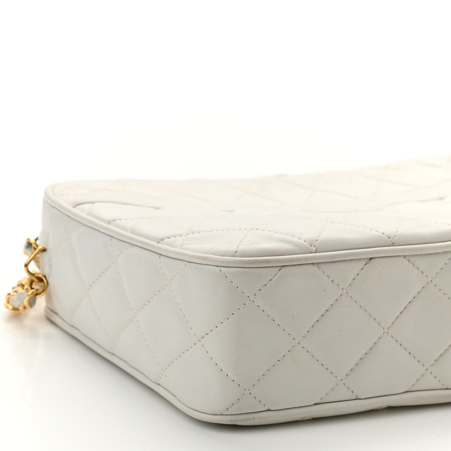Lambskin Quilted Tassel Camera Case White