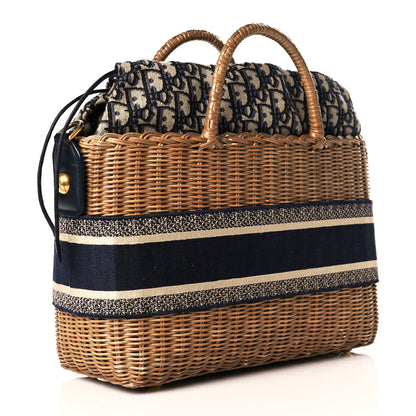 Christian Dior Wicker Oblique Basket Bag Blue 2 of 11