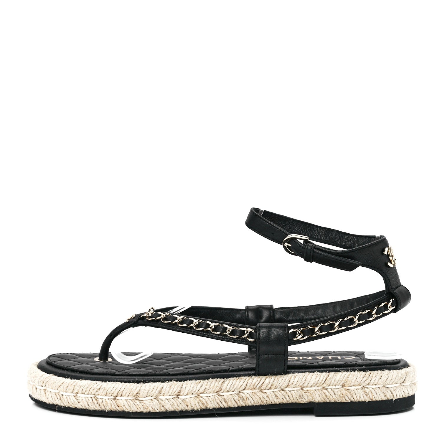 Chanel Lambskin Chain CC Thong Espadrille Sandals 39 Black 1 of 8
