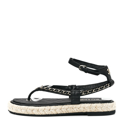 Chanel Lambskin Chain CC Thong Espadrille Sandals 39 Black 1 of 8