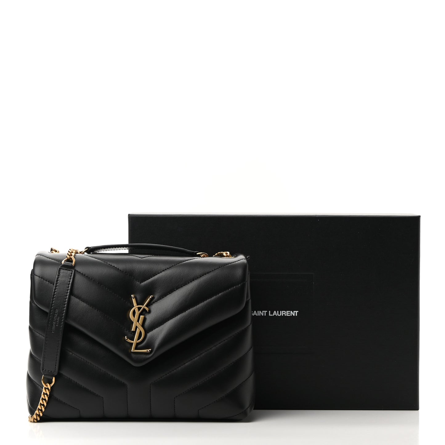 Calfskin Y Quilted Monogram Small Loulou Chain Satchel Black