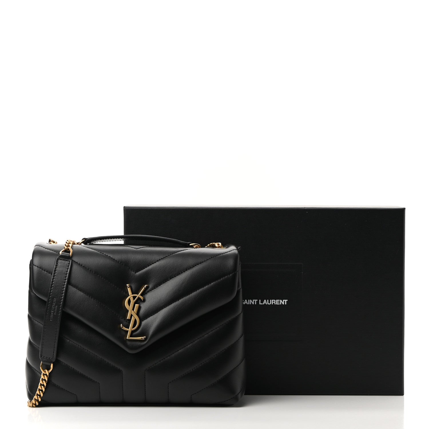 Saint Laurent Calfskin Y Quilted Monogram Small Loulou Chain Satchel Black 10 of 10