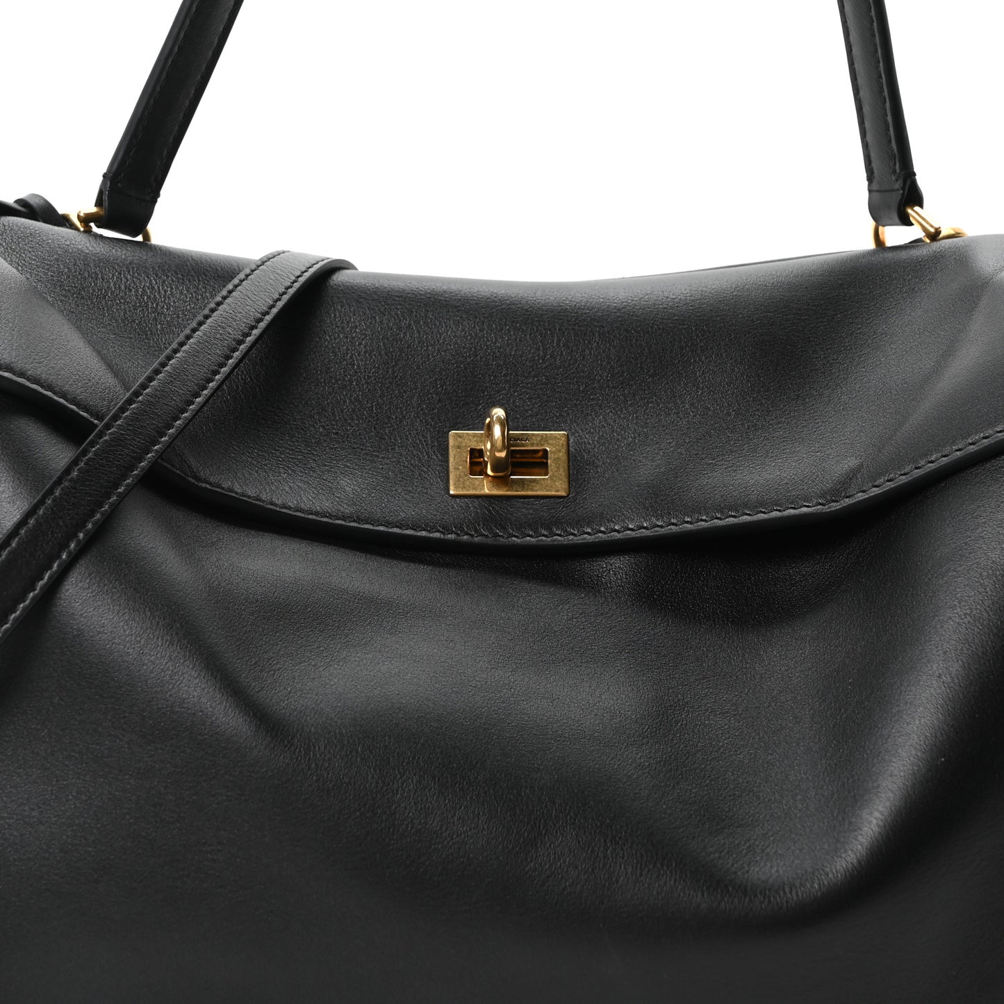 Natural Smooth Calfskin Medium Rodeo Top Handle Handbag Black