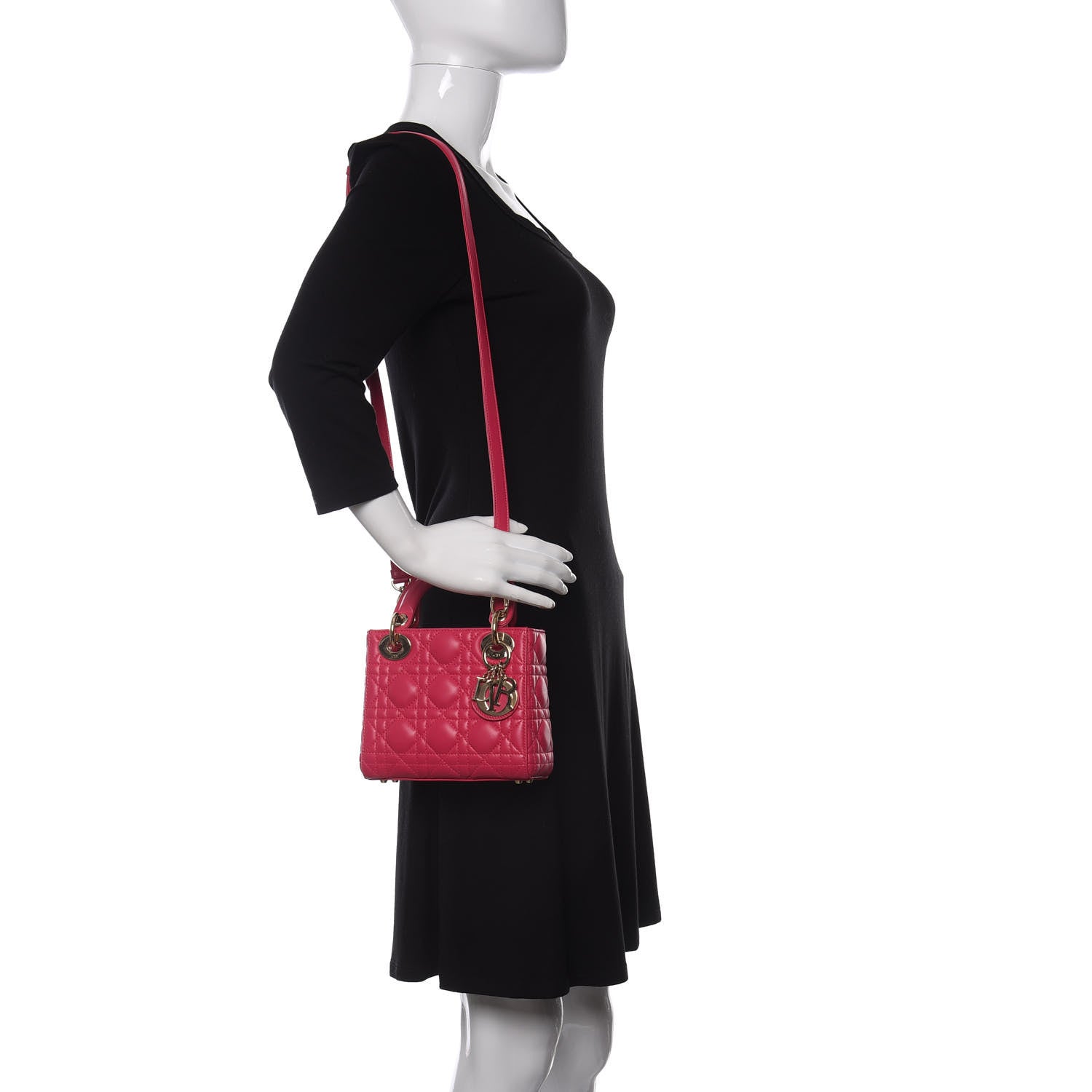Christian Dior Lambskin Cannage Mini Lady Dior Fuchsia 2 of 9