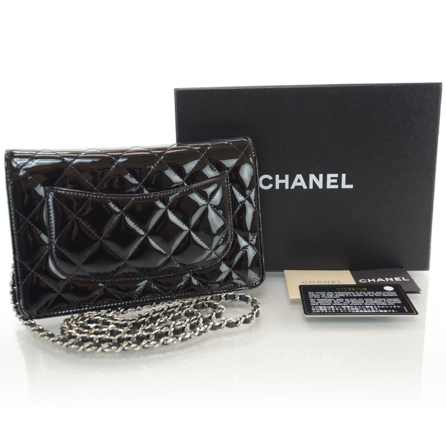 Chanel Patent Quilted Wallet On Chain WOC Black 3 of 9