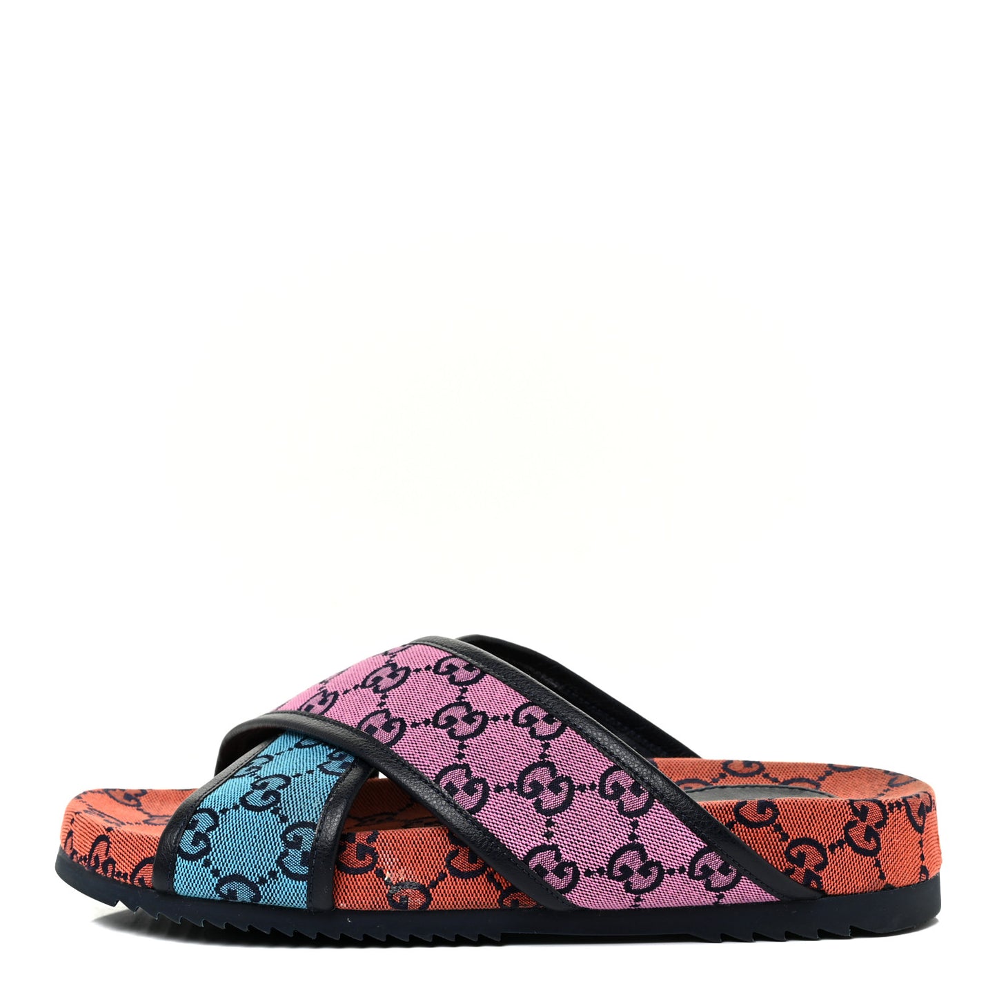Monogram Multicolor Mens Criss Cross Slide Sandals 7 Light Blue Blue Pink Tabasco