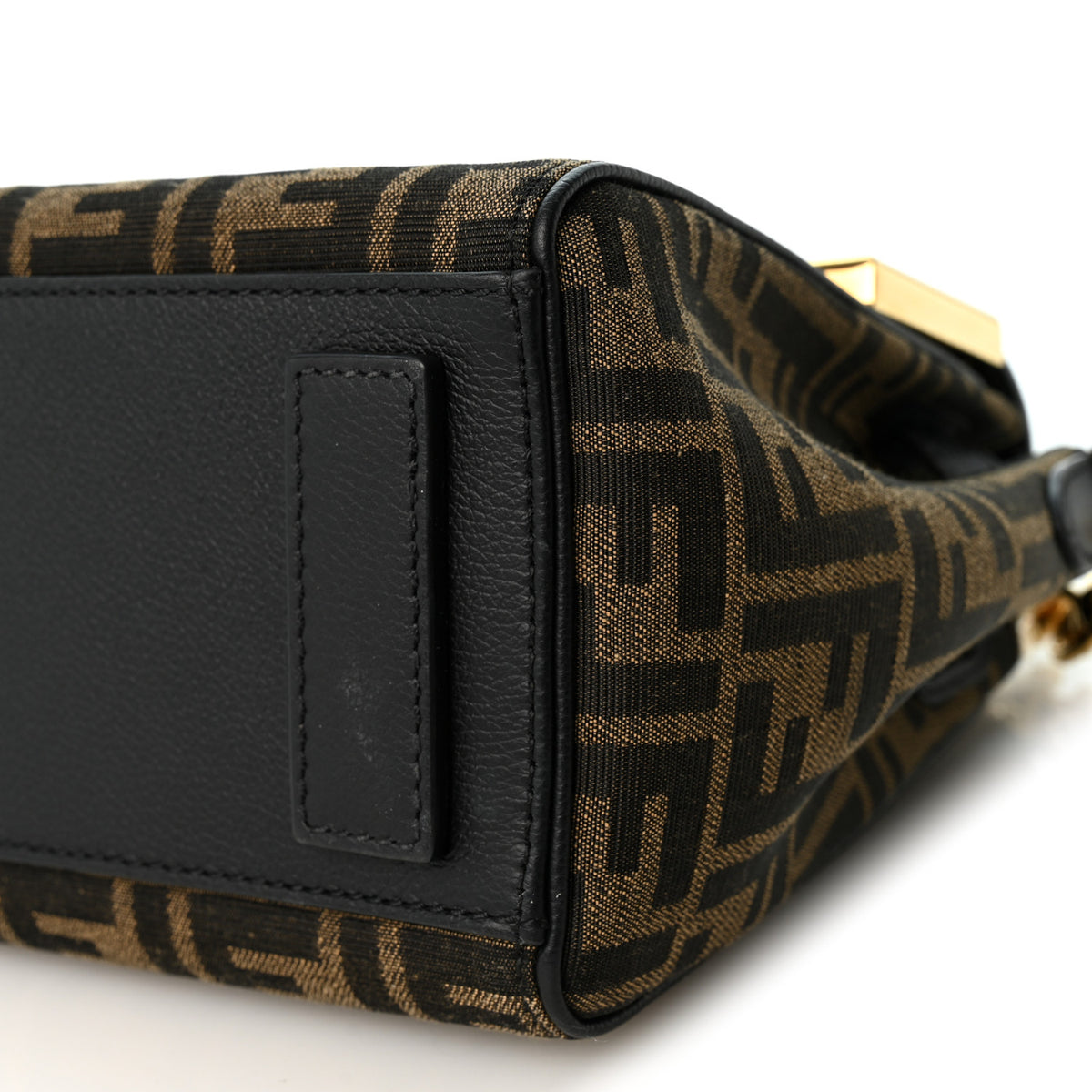 X FENDI Grained Calfskin Fendace Medium La Medusa Top Handle Bag Black Brown
