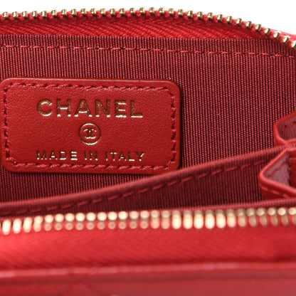 Chanel Goatskin Quilted Chanel 19 Zip Around Coin Purse Wallet Red 6 of 8