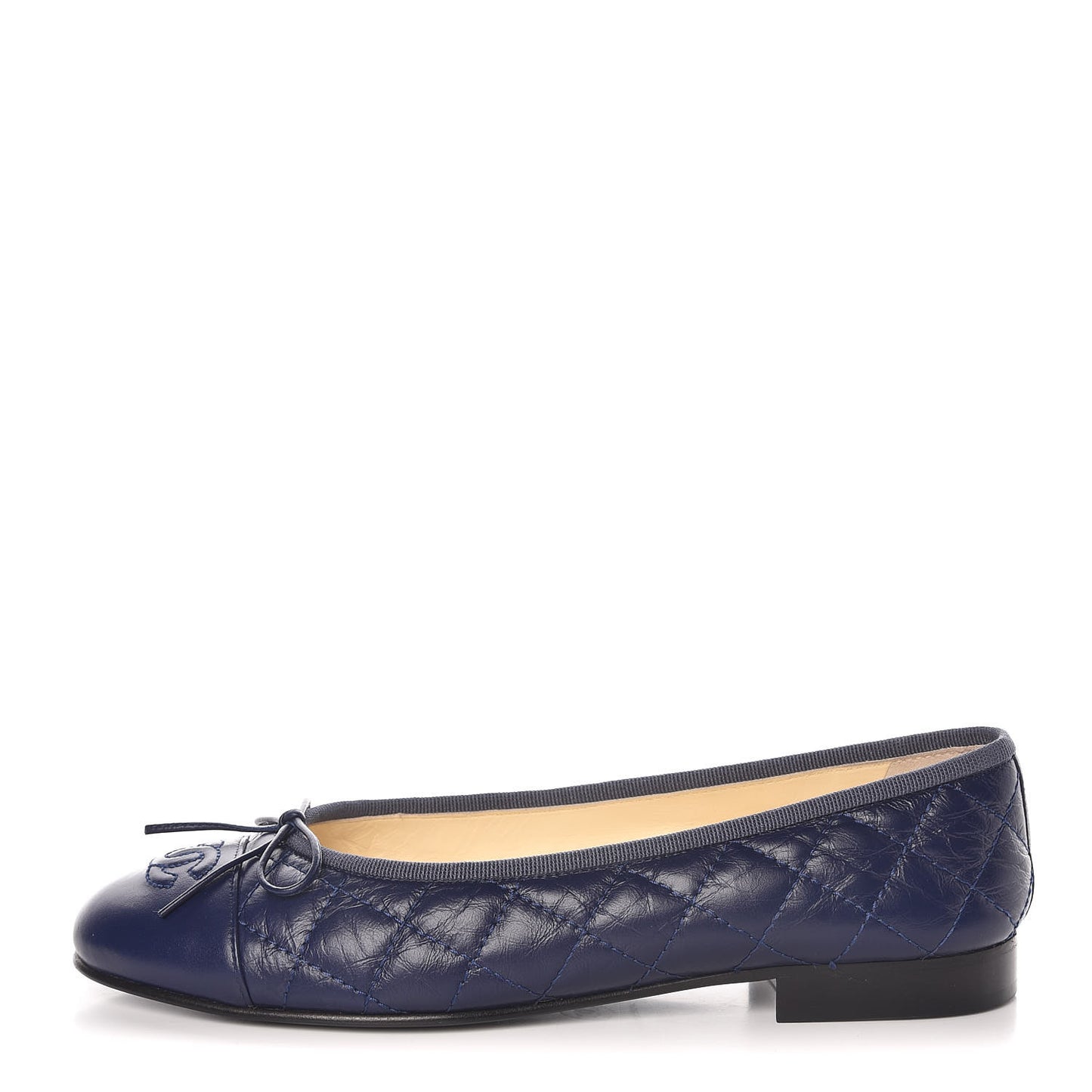 Aged Calfskin Quilted CC Cap Toe Ballerina Flats 37 Navy