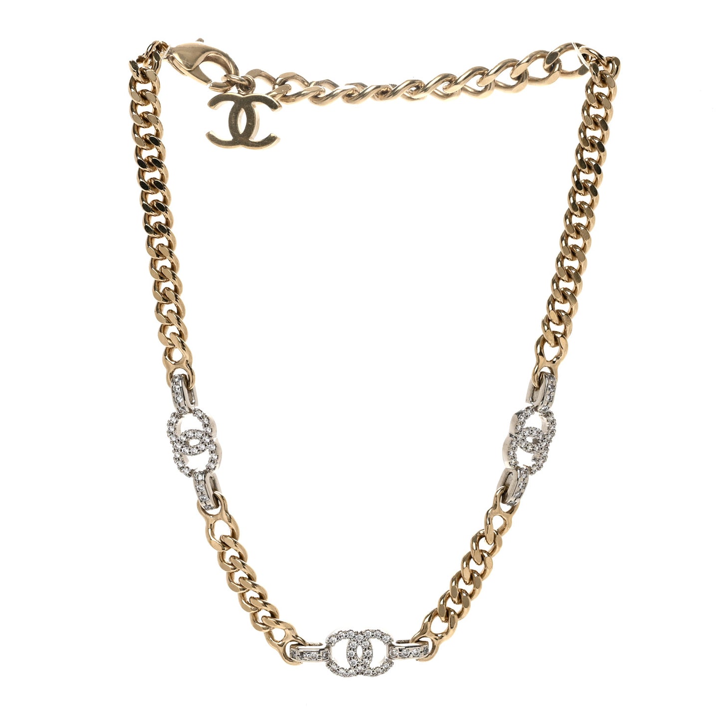 Crystal CC Chain Links Choker Necklace Gold