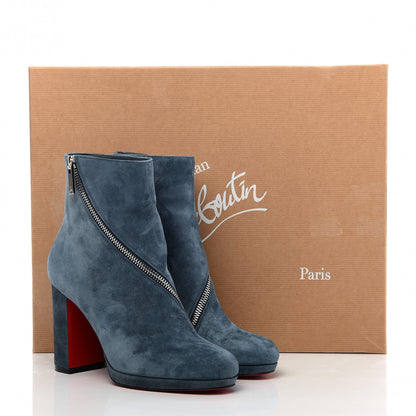 Christian Louboutin Veau Velours Birgitta 100 Zip Around Ankle Bootie 35 Tempete 8 of 8