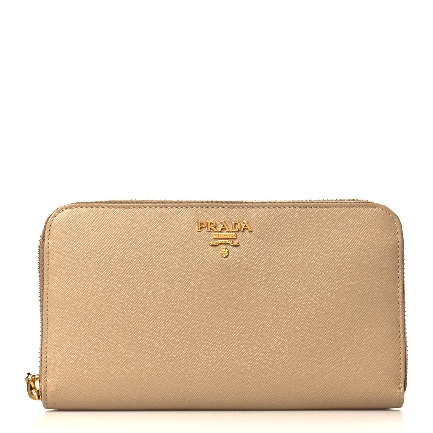 Prada Saffiano Metal Zip Around Wallet Sabbia 1 of 7