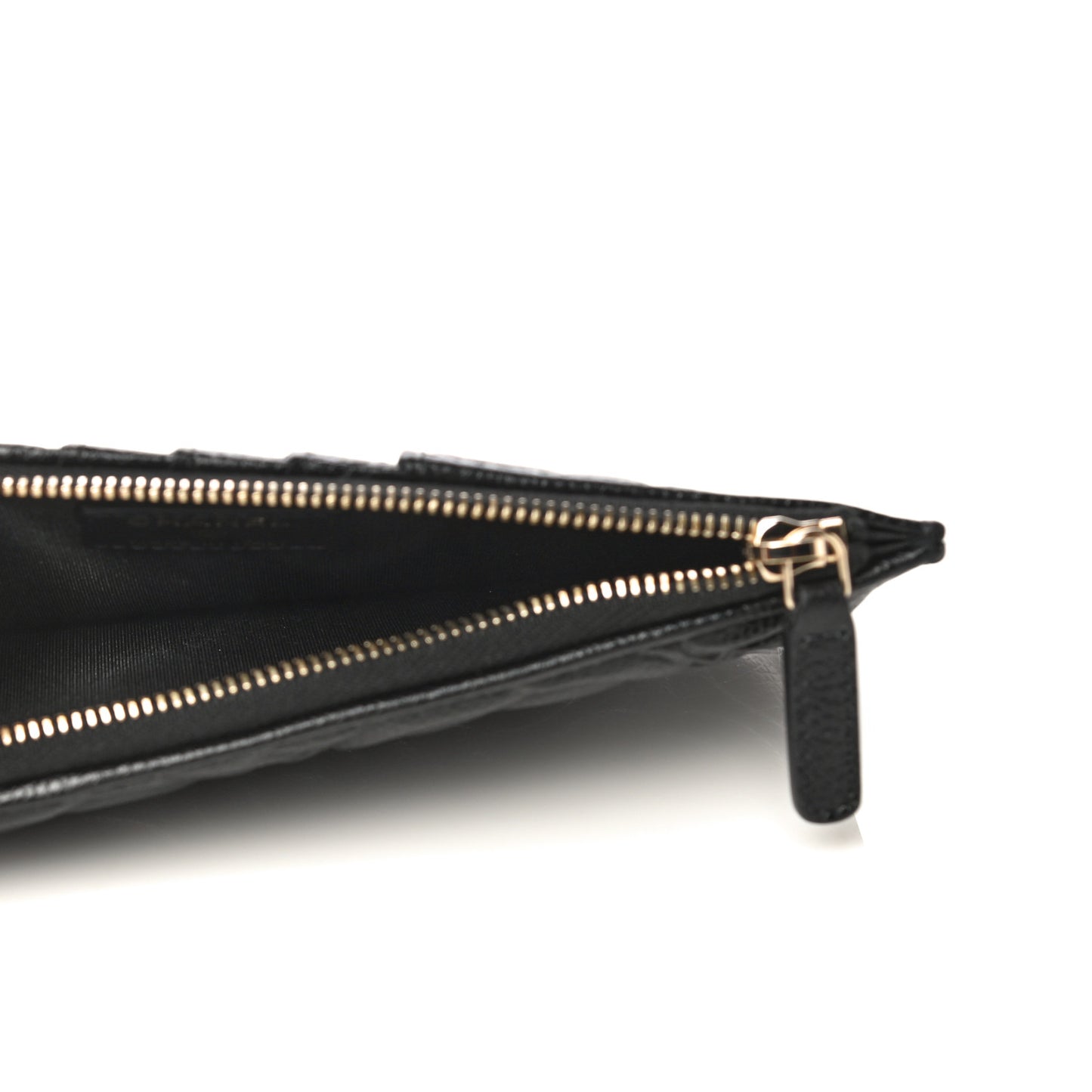Caviar Camellia Embossed Classic Flat Wallet Pouch Black