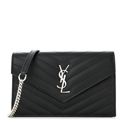 Saint Laurent Grain De Poudre Matelasse Chevron Monogram Envelope Chain Wallet Black 1 of 11