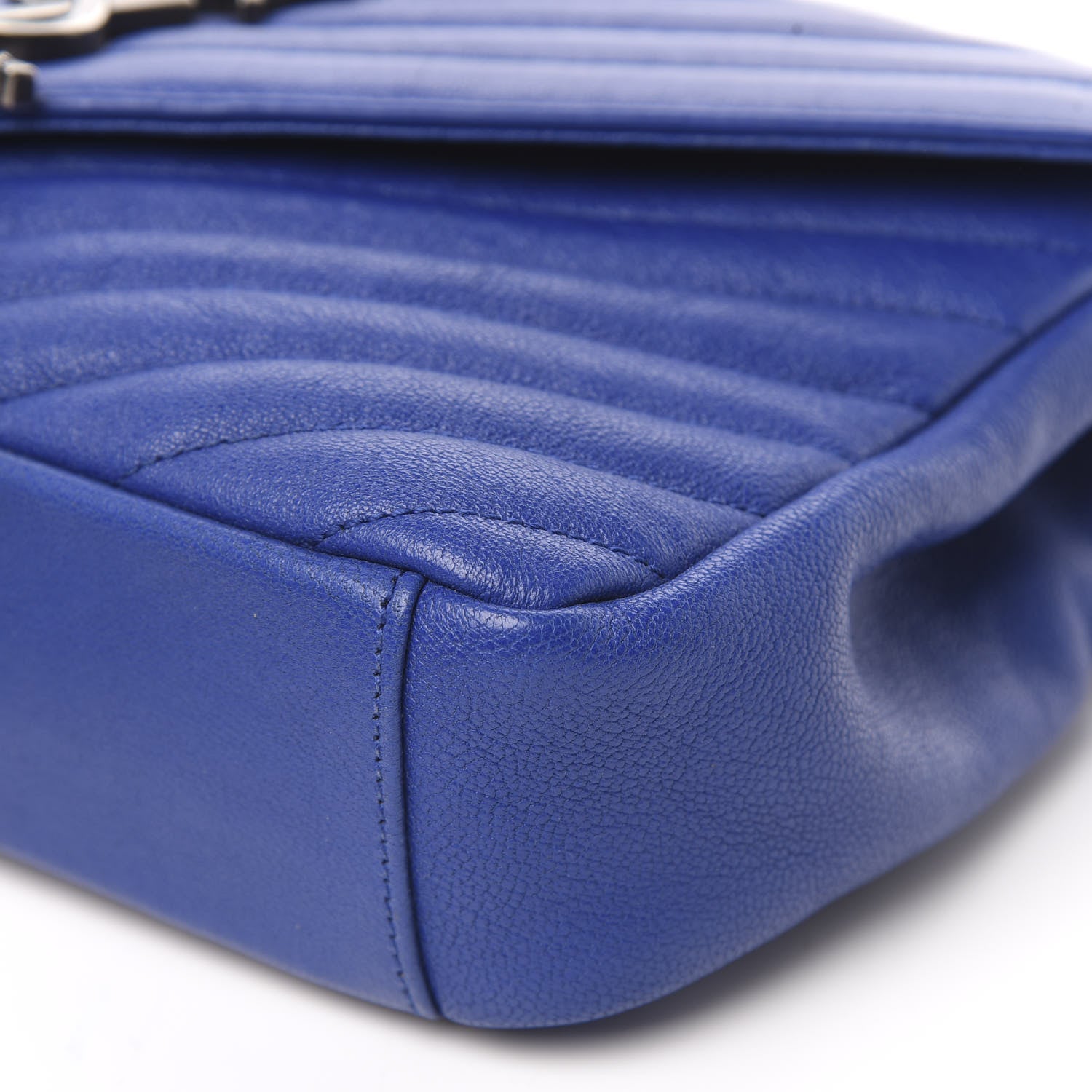 Saint Laurent Sheepskin Matelasse Chevron Monogram Medium College Bag Royal Blue 10 of 11