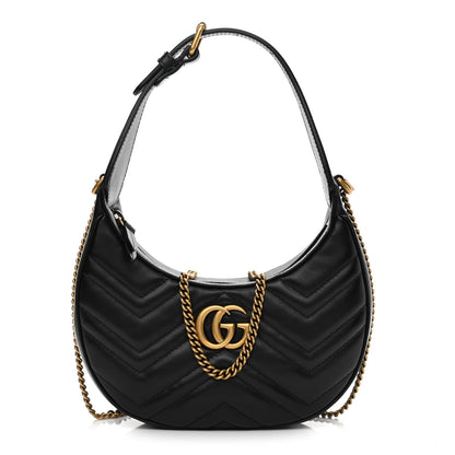 Gucci Calfskin Matelasse Chevron Mini GG Marmont Half Moon Hobo Black 1 of 10