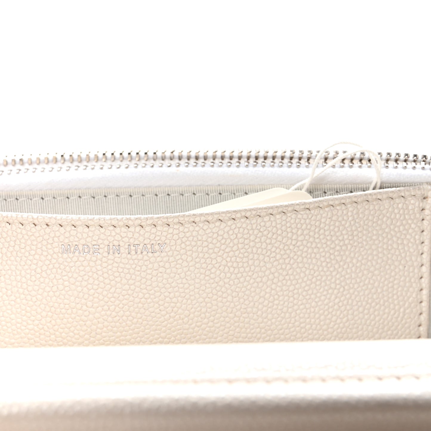 Iridescent Caviar Quilted Golden Class Wallet On Chain WOC White